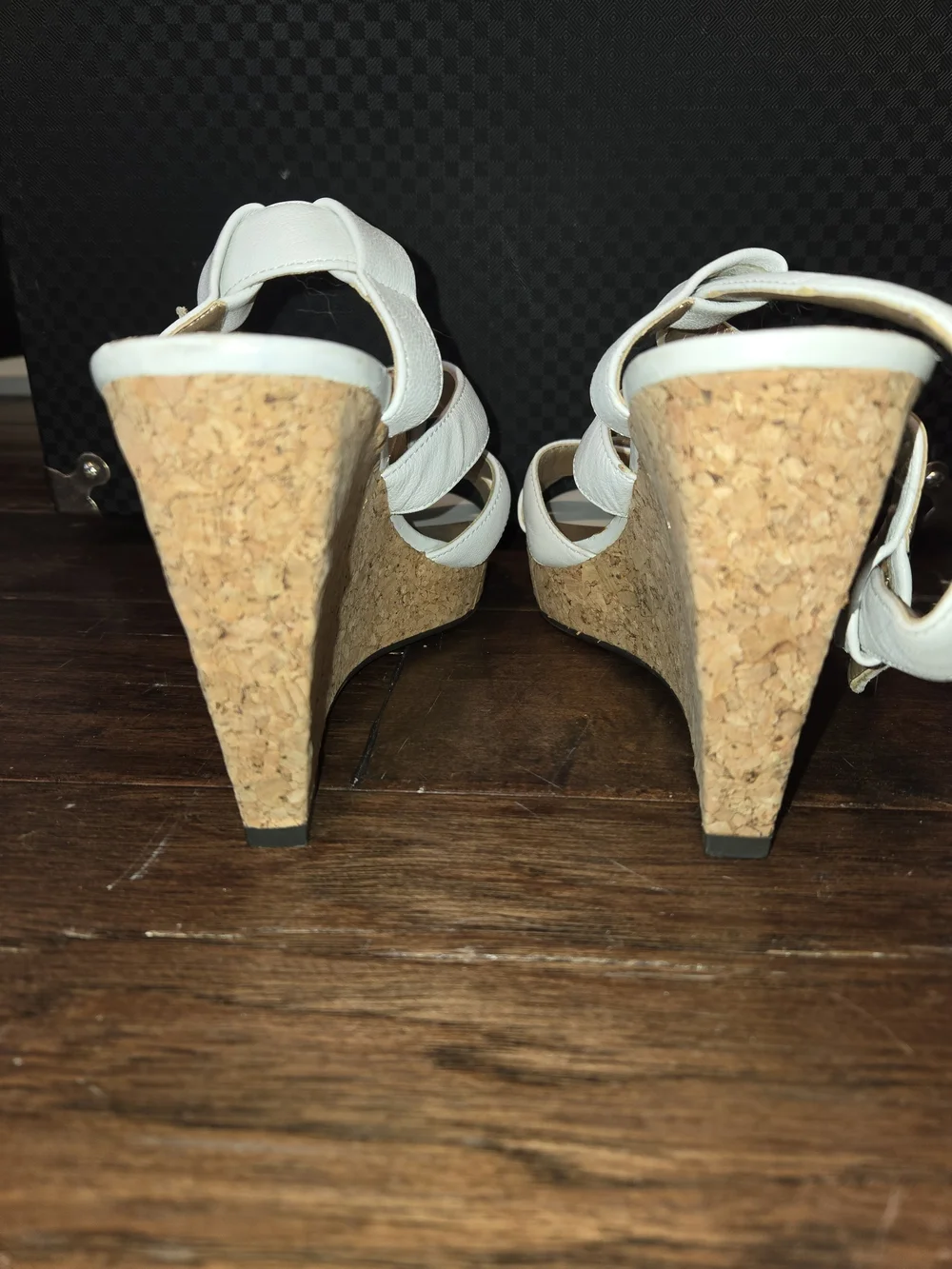 Adrienne Vittadini White Women's Strappy Cork Wedge Sandals